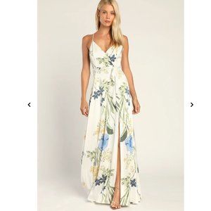 Lulus Still the One White Floral Print Satin Maxi Dress Small